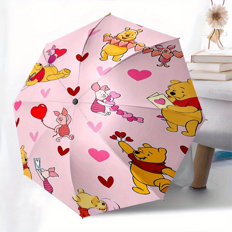 Pooh Bear,Valentine's Day Themed Automatic opening and closing folding umbrella, 8-rib windproof, compact travel design, suitable for all we