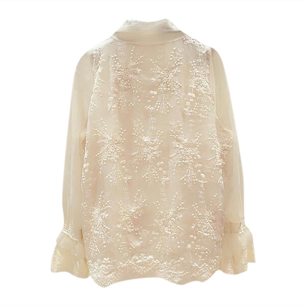 Móda Ženy Dlouhý rukáv Květinová krajka Mašle s výstřihem do V Ležérní topy Dámské pevné košile