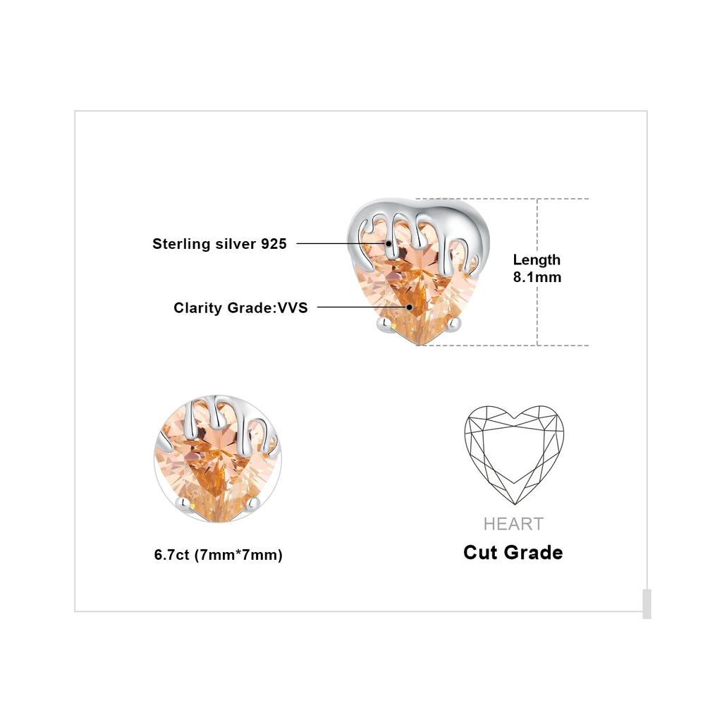 Nowość Miodowe Serce 9,2 ct Kamień Szlachetny w Kolorze Morganitu Srebro Próby 925 Kolczyki Sztyfty dla Kobiety Biżuteria Modowa