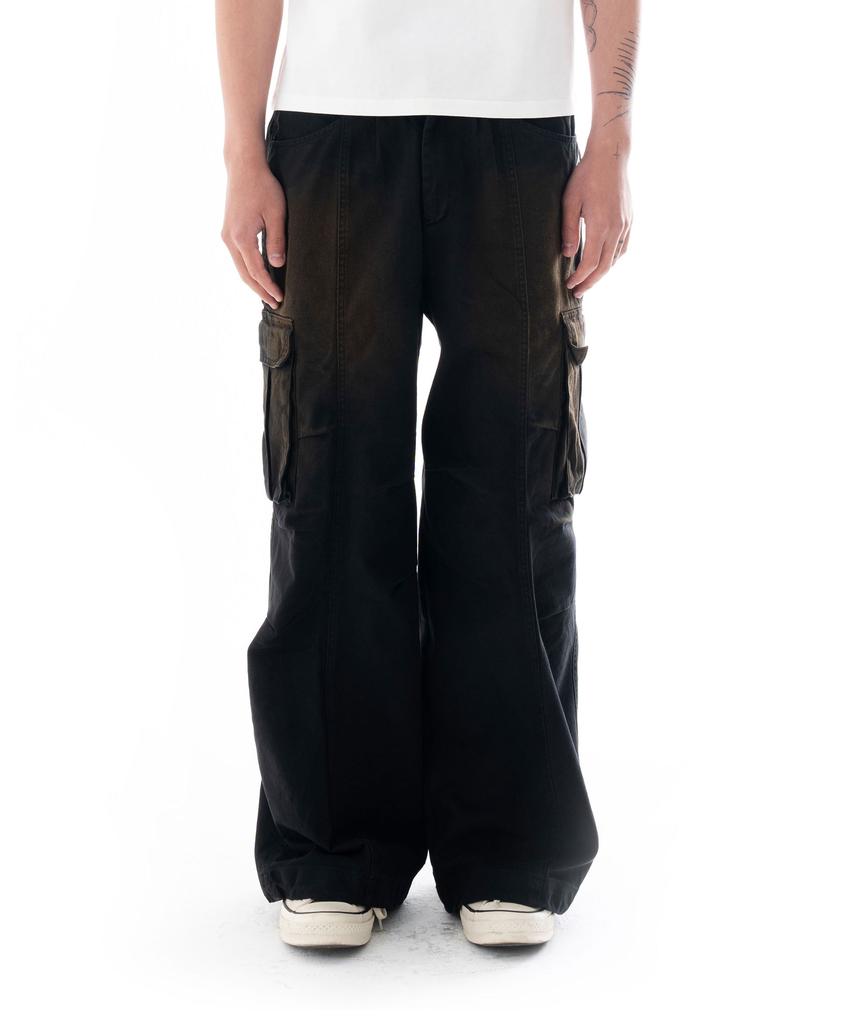 AAKAM Knee Pin-Tuck Wide Cargo Pants (Washed Black)