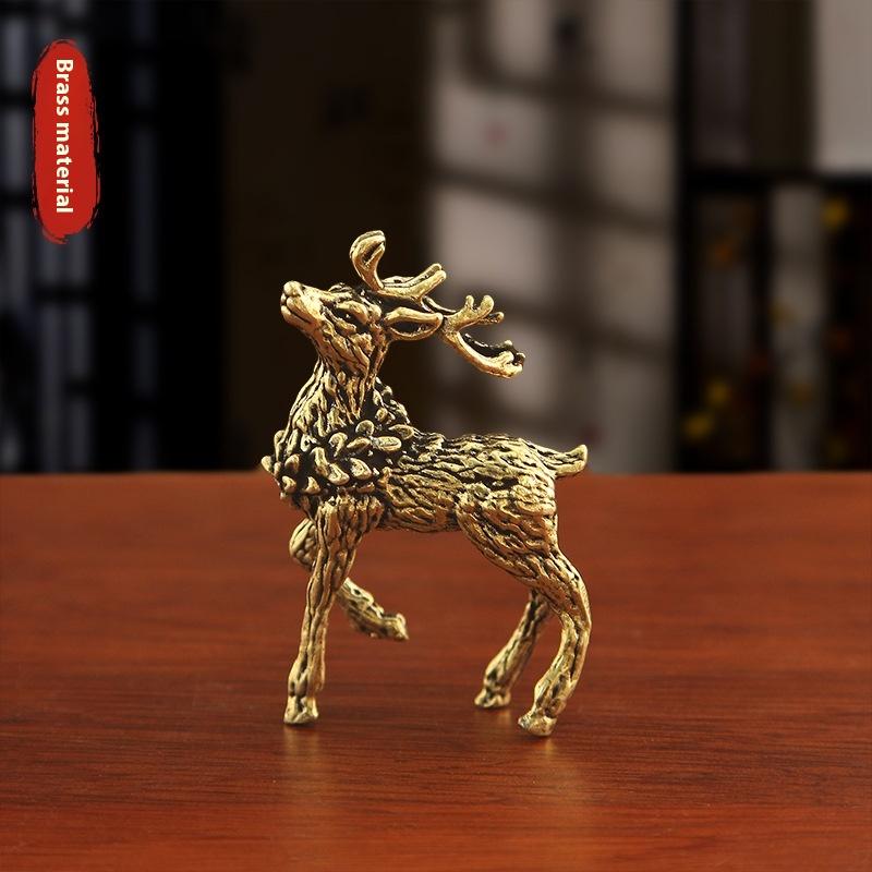 1Pc Deer Ornament Deer Statue Miniature Sika Miniature Figurines Solid Brass Tabletop Decoration Deer Sculpture Ornaments