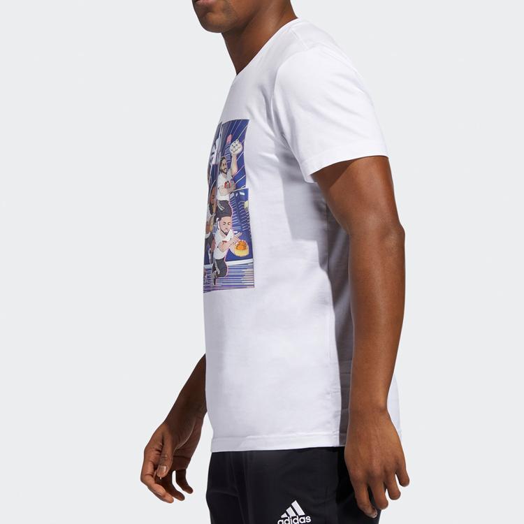 Adidas Basketball Star Cartoon Print Short Sleeve T-Shirt Men Tops White GE1057