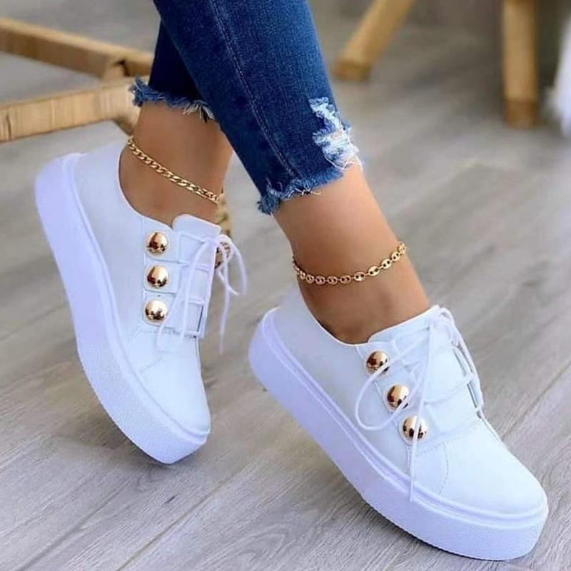 Women's Casual Sneakers Fashion Summer Platform Shoes Leather Pu Sneakers Lace-ups Womens Vulcanized Shoes Lightweight Zapatos