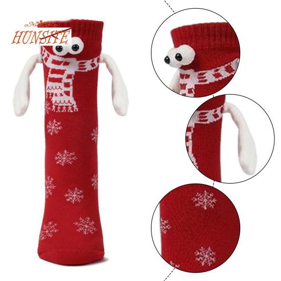 1 Paar Weihnachtssocken zum Halten, magnetische Paarsocken mit Schneeflocken-Print, lustige große Augen, süße Socken in Mittelrohrform
