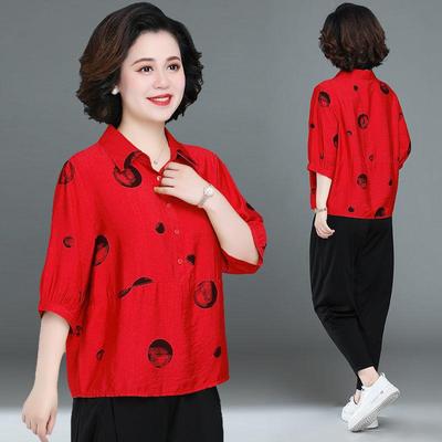 Camisa de Verão da Mamãe Nova Moda e Tamanho Plus Size para Mulheres de Meia-idade e Idosas Camisa de Verão