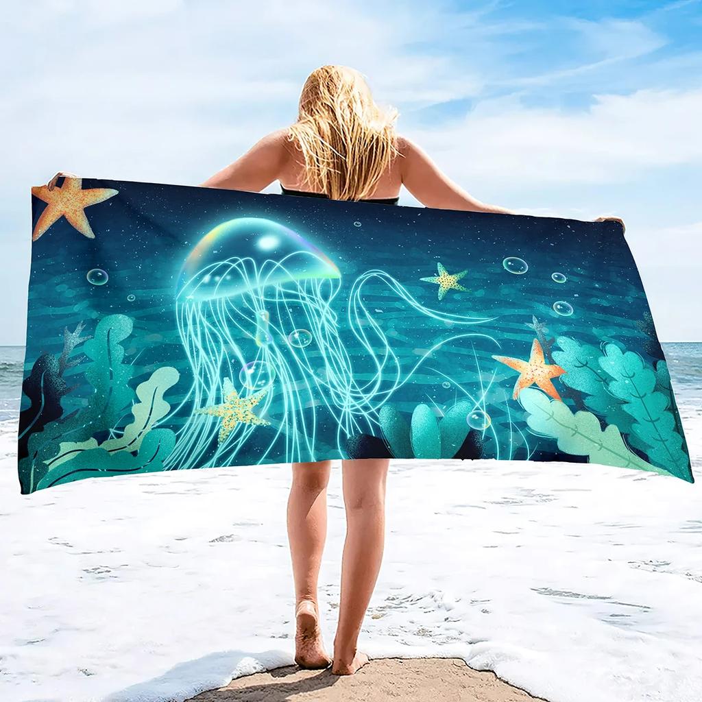 Jellyfish Printed Soft Beach Towels Super Absorbent, Quick Dry Decorative Pool Towels Lightweight Compact Beach Accessories