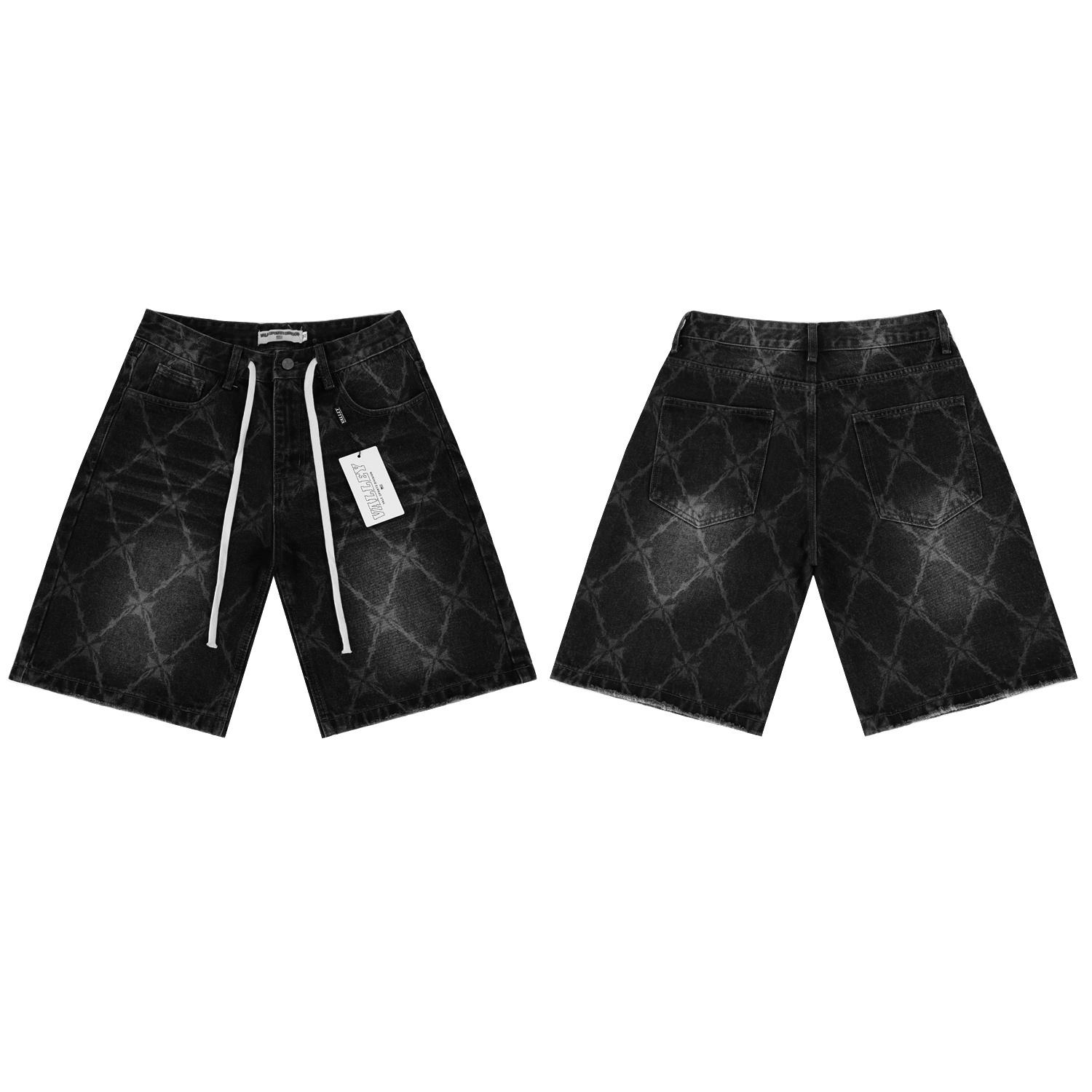 

Men s Diamond Pattern Washed Denim Shorts, Hip Hop Street Loose Drawstring Knee Length Shorts 28