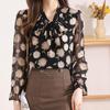 Bedrucktes Damenhemd, Design Rüschenoberteil, Modisch Alternde Polka Dots Flatter Einfaches Pendlerhemd