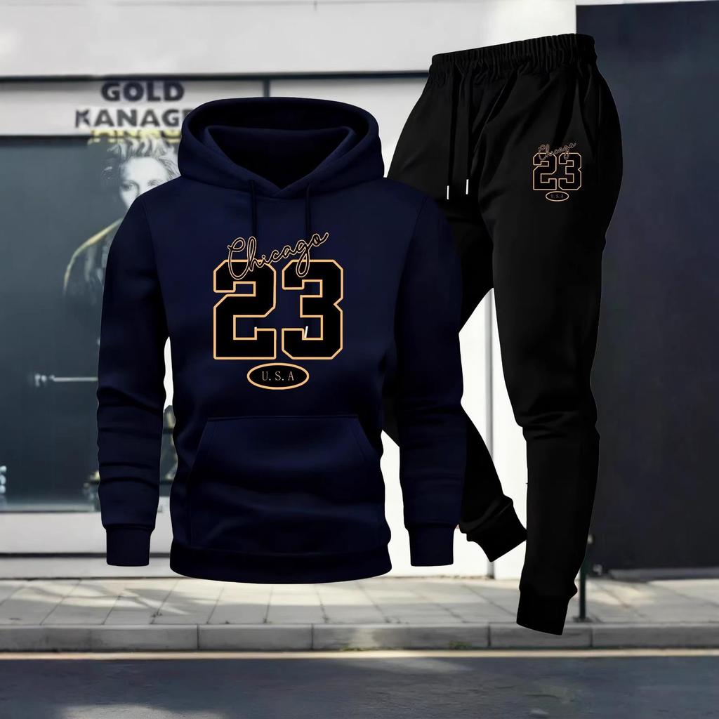 2026 Men's Fleece Hoodie: European & American Street Style, Loose-Fit Trendy Sweatshirt, Hooded Men's Apparel Set