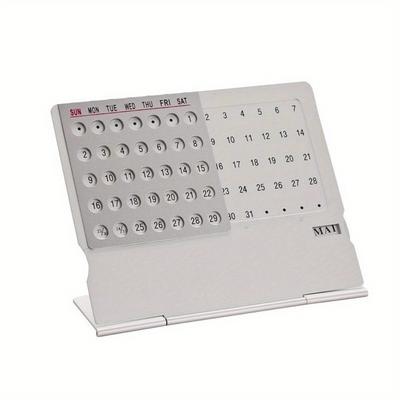 Metal Desktop Calendar, Mini Silver Aluminum Perpetual Calendar Adjustable Yearly Calendar for 100 Years Standing Calendar for Home Office