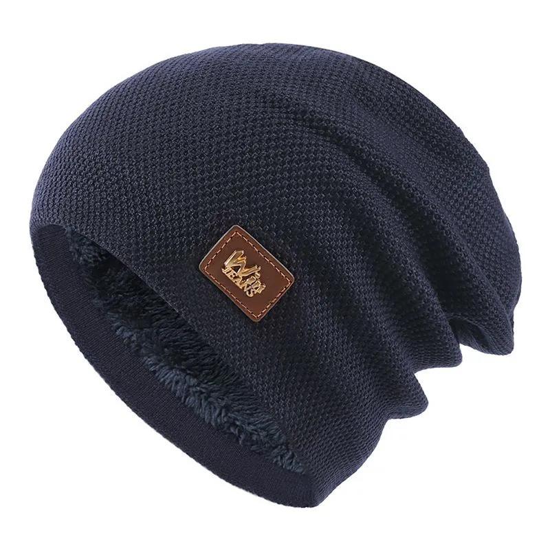 WTEMPO Men's Autumn Winter Windproof Outdoor Cycling Knitted Hats Couple Solid Color Plush Cold-proof Warm Soft Hats