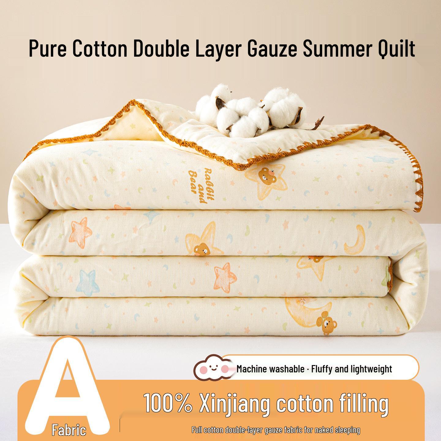 100% Pure Cotton Double-layer Gauze Summer Quilt for Kids - Lightweight and Breathable Xinjiang Cotton 110x150 cm Single Summer Quilt, Random Pattern