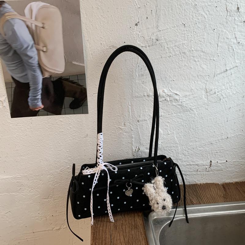 SHELKSBAG Ballet Style Underarm Bag for Women 2026 New Fashion Korean Handbag Polka Dot Cute Bow Tie Single Shoulder Bags