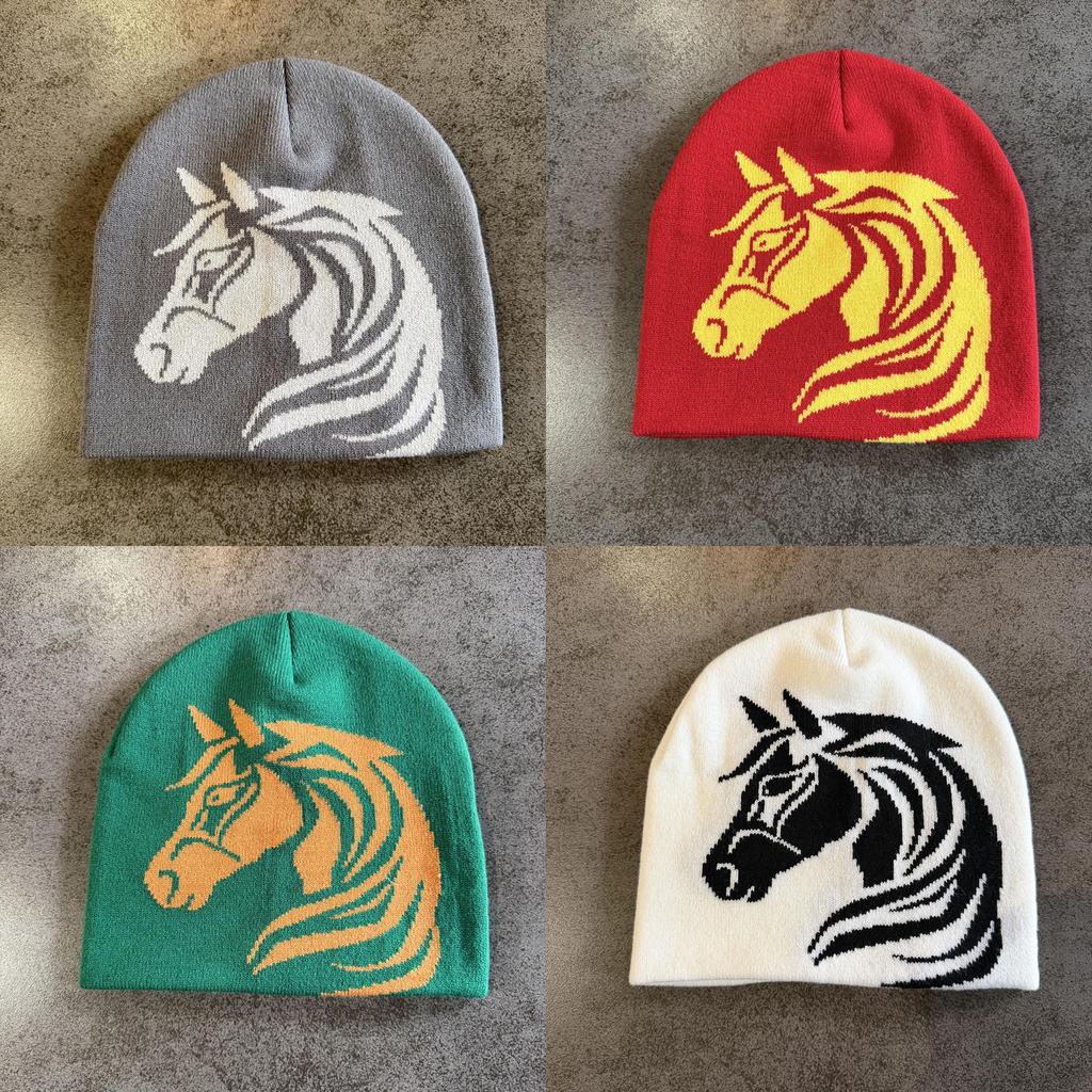 Pony Pattern Wool Beanie With Warmth And Foldable Design For Autumn Winter Fashion