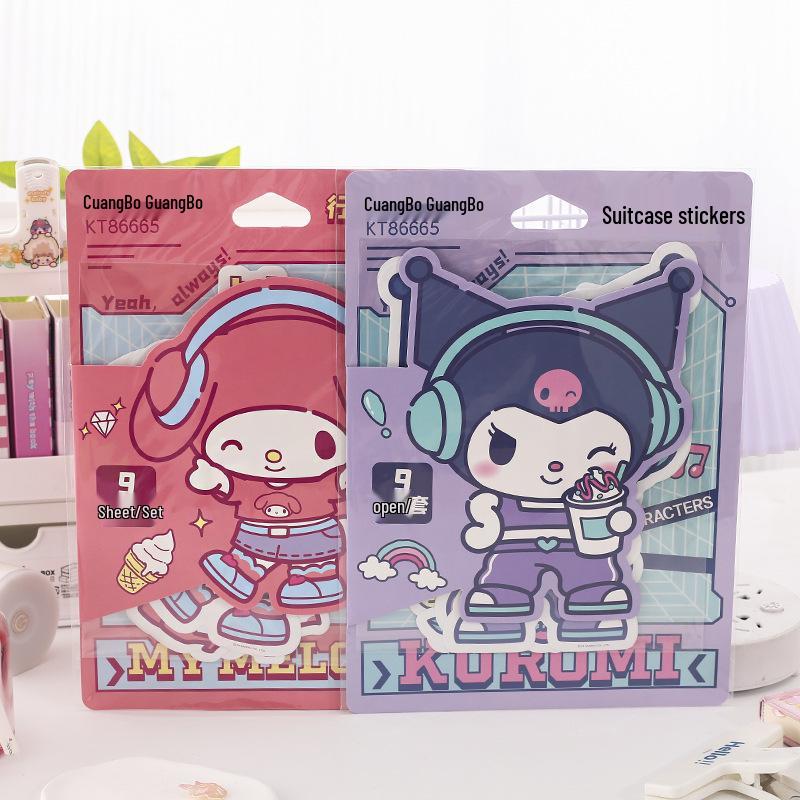 Sanrio Cute Kuromi & My Melody Cartoon Luggage Sticker Pack 9 stickers per set