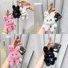 With Rabbit Pearl Necklace Plush Keychain Toy Pendant Cartoon Doll Kids Gift