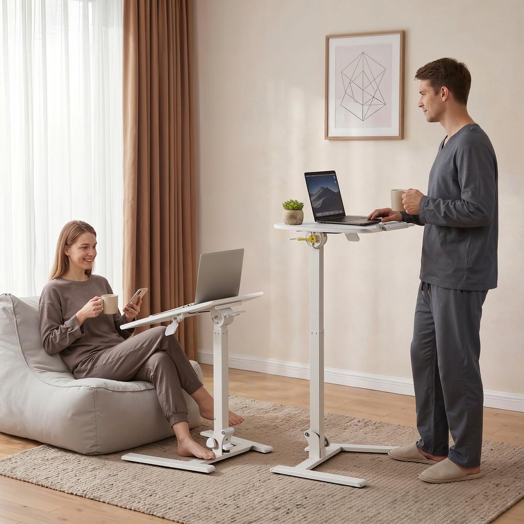 Standing Desk, Adjustable Height Mobile Stand Up Desk with Tilting Desktop, 650 x 480 mm Small Computer Sit Stand Workstation, 15 kg Capacity,