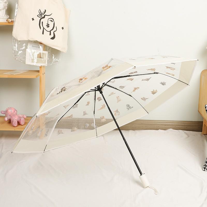 Dual-Use Automatic Transparent POE Umbrella - Xiaohongshu Style with Cats and Dogs Design