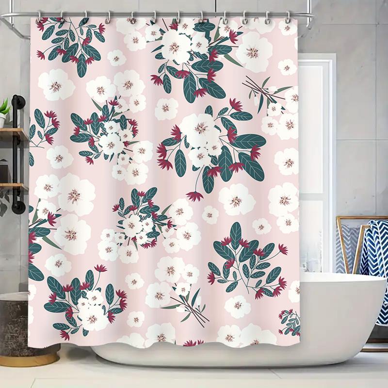 Delightful Floral Print Shower Curtain for Bathroom Decor Pink Red Green White Waterproof 180X180cm