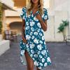 Women's Summer Casual Floral Print Stand Collar Dress