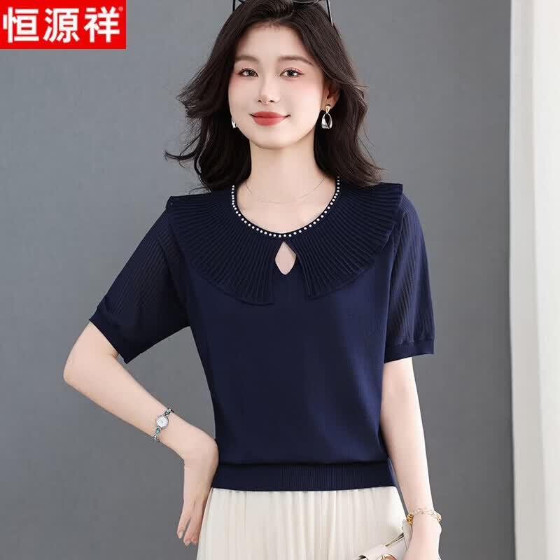 Hengyuanxiang Women s Summer Plus Size Knit Short Sleeve T-Shirt 3XL