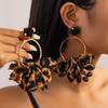Retro Leopard Print Fabric Earrings for Women Exaggerated Black Geometric Rhinestones Circle Designs Ear Jewelry Gift