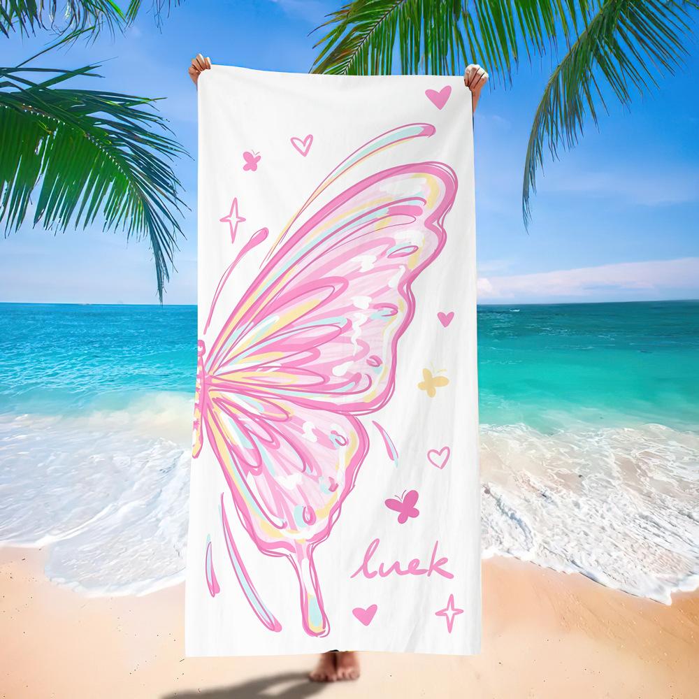 Rosa Rose Schmetterling Strandtuch "Viel Glück" Aufdruck Schnelltrocknendes Saugfähiges Handtuch für Mädchen