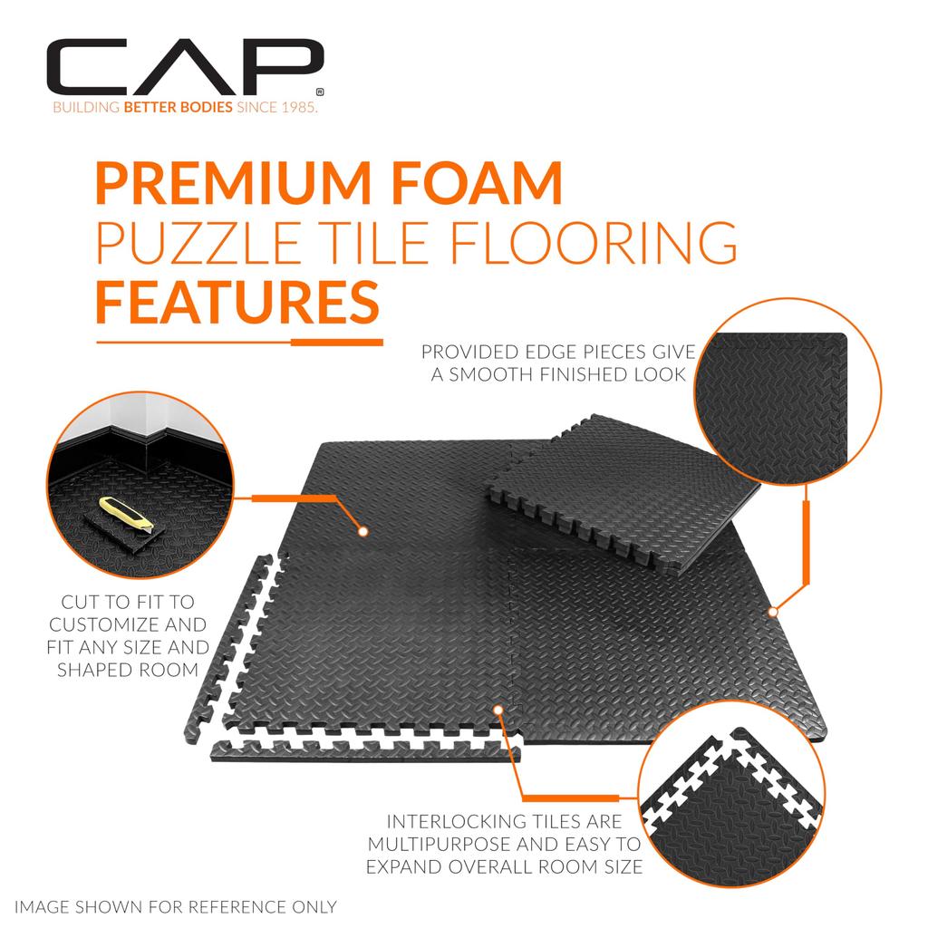 CAP Barbell Interlocking EVA Foam Exercise Puzzle Mat 2 Pack X X Diamond Pattern Black 1/2" - 24" 24" 1/2" -