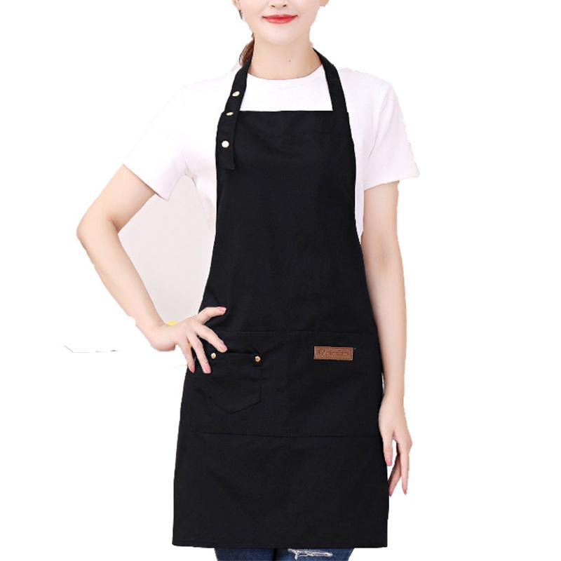 Waterproof Canvas Apron Adjustable Pocket Design Portable Cooking Apron for Kitchen Garden Work Black