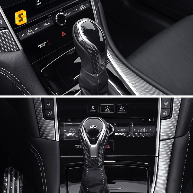 Shasha Carbon Fiber Car Parts Gear Shift Knob Cover Auto Interior Accessories Decoration for Infiniti Q50 Q60