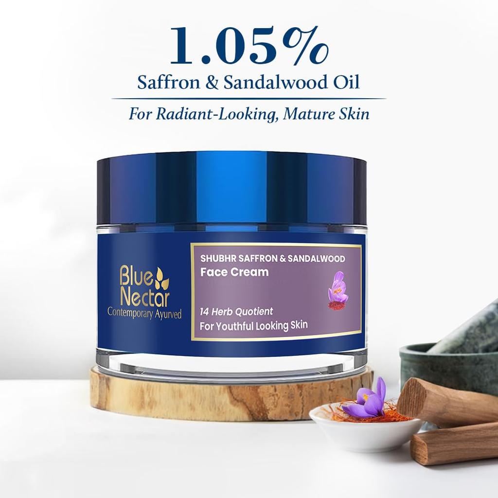 Blue Nectar Saffron Anti Aging Cream for Women | Ayurvedic Alternate to Retinol Face Cream for Fine Lines & Wrinkles | Day & Night Moisturizer fo