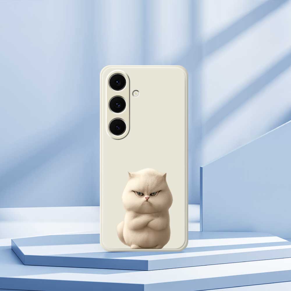 For Samsung Galaxy S24 FE Case Angry Cat Pattern Printing Straight Edge TPU Phone Back Cover