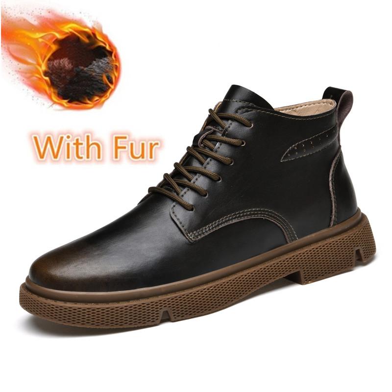 

Модные мужские ботинки зимние с мехом теплые деловые ботинки мужские повседневные мотоциклетные ботинки для мотокросса мужская удобная военная обувь 42