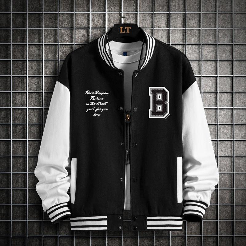 Men Black Gray White Solid Color Jacket Loose Oversize Clothes Baseball Uniform Street Coat Warm Fleece Soft Jackets
