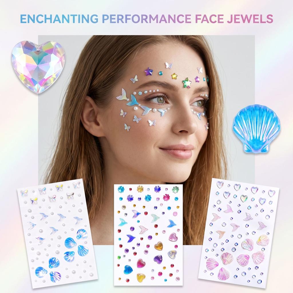Sparkling 3D Face Stickers - Glitter Temporary for Face and Party Wear