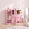 Kids Dressing Table, 3-in-1 Kids Vanity Set with Stool, Pink