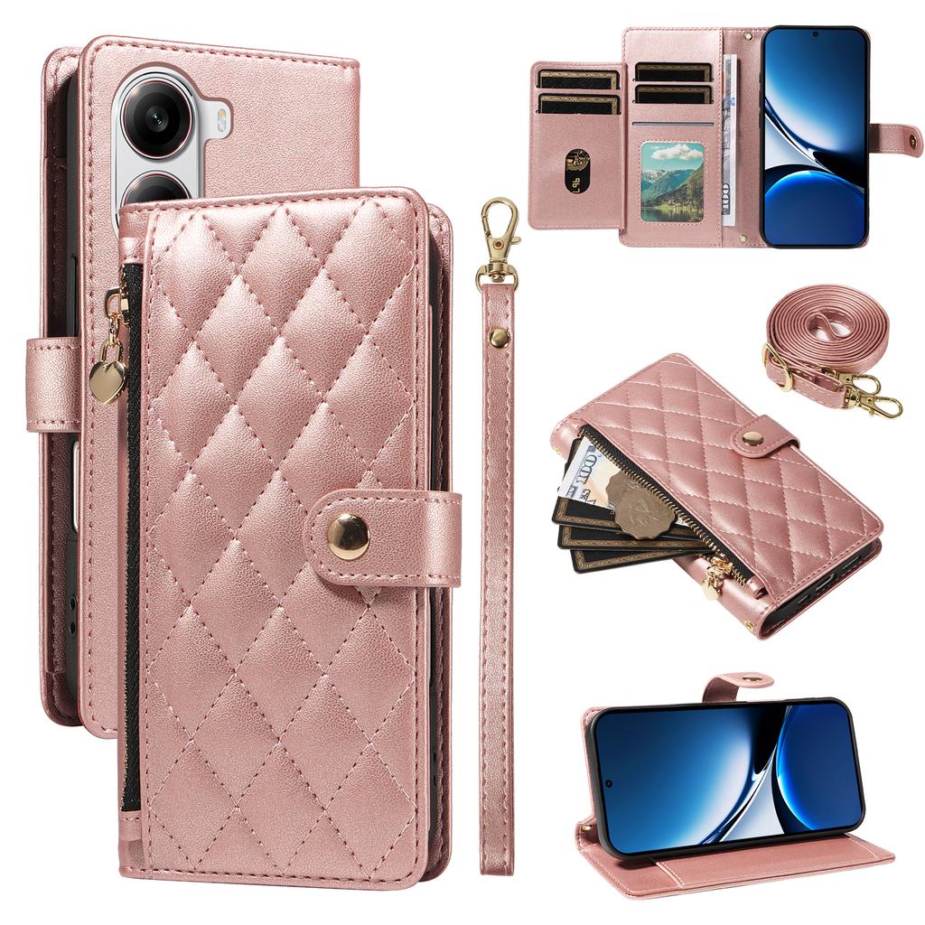 For Xiaomi Poco X7 Pro 5G/Xiaomi Redmi Turbo 4 5G Wallet Case with Straps,Rhombus Leather Stand Phone Cover