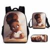 Cartoon African Girl Schoolbag, Primary And Secondary School Backpack, Backpack Three-Piece Set