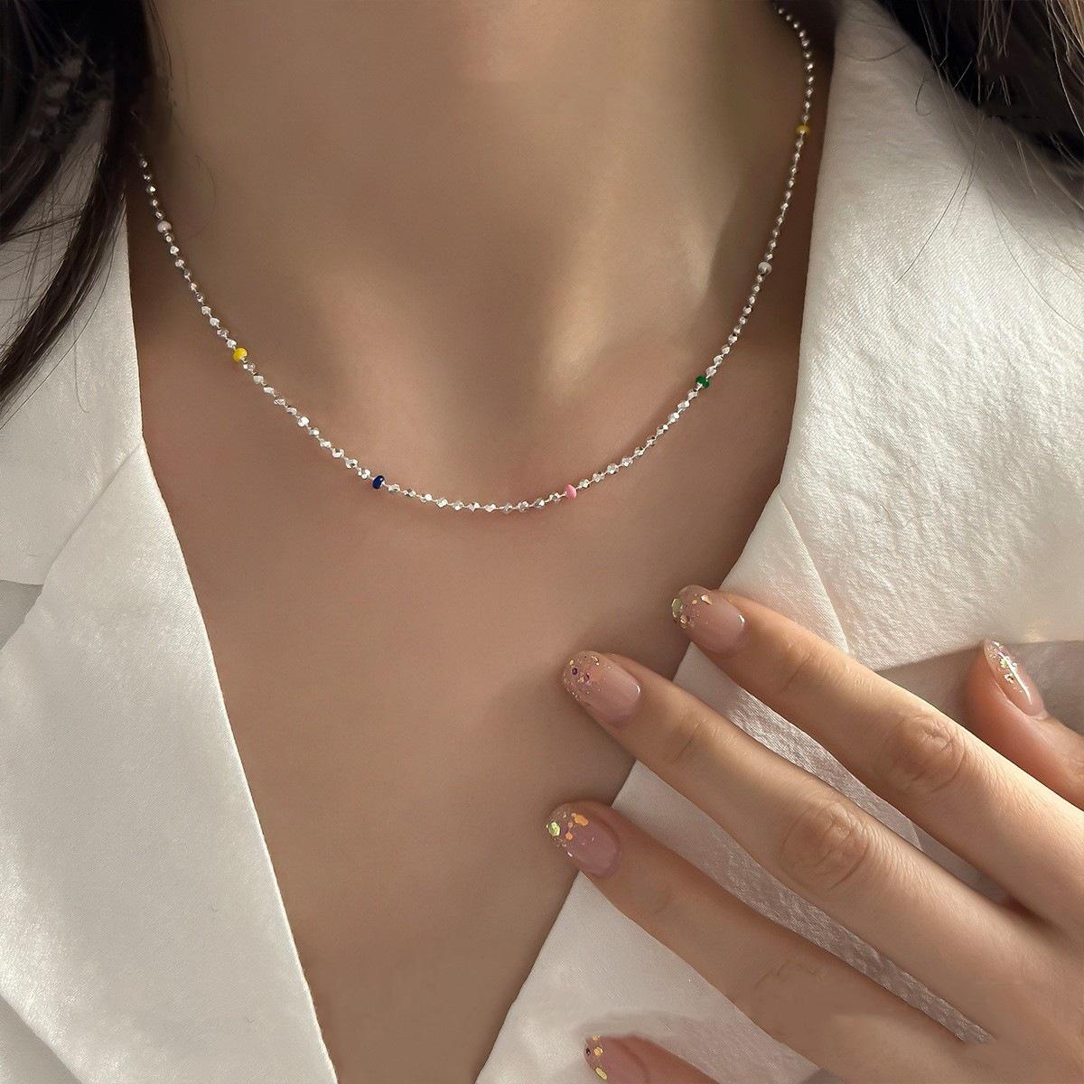Colorful Rainbow Bead Necklace & Bracelet Set - Trendy Niche Design for Women