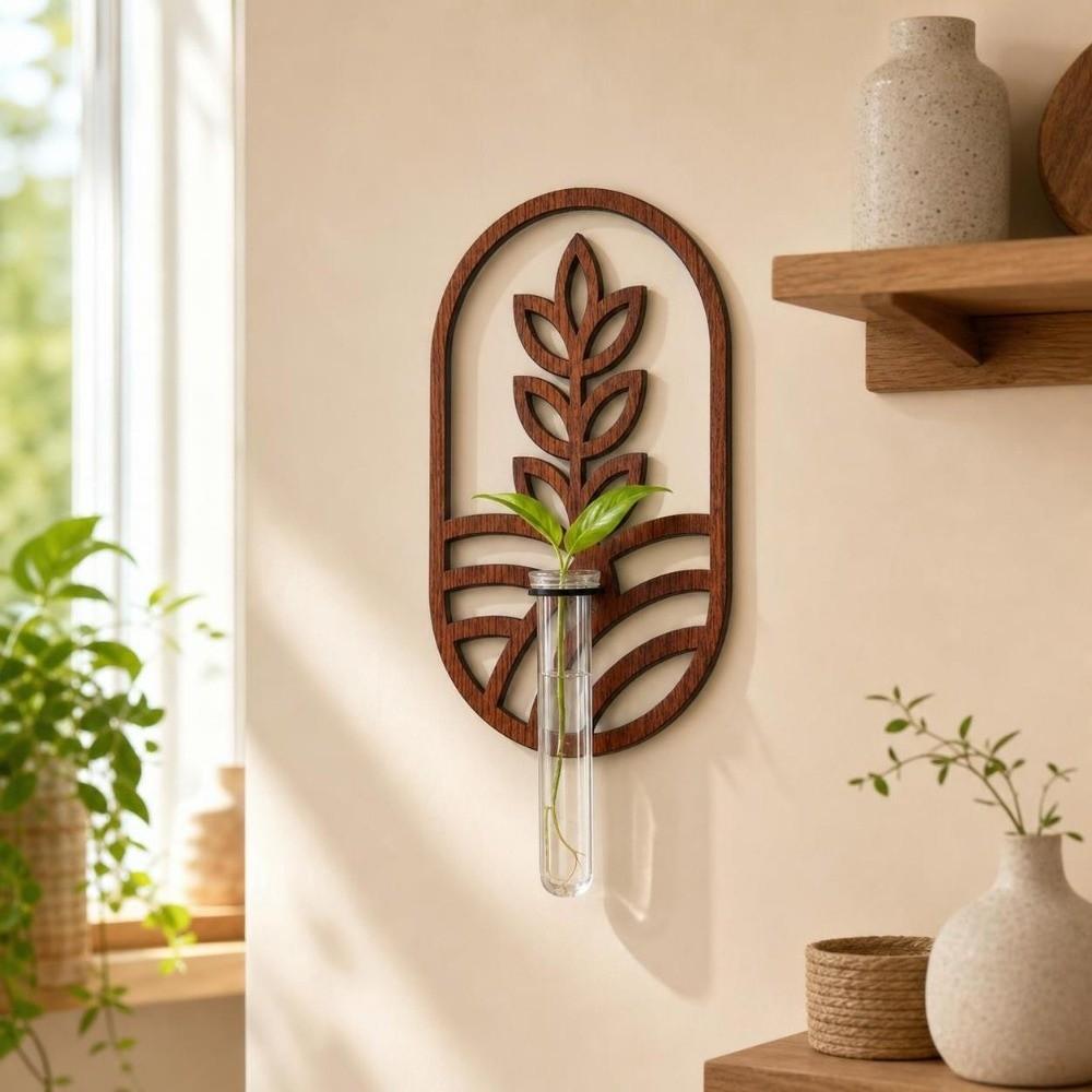 Home Ornaments Hydroponic Planter Shelf Wooden Flower Pot Flower Holder Wall Decoration Indoor Use