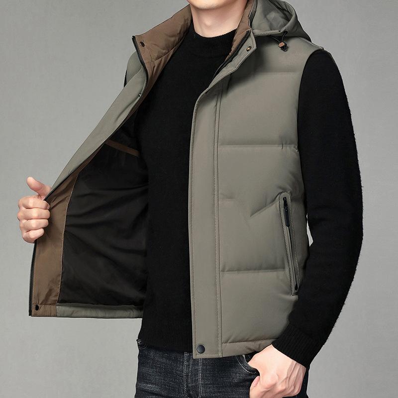 Men's New Winter Down Removable Hooded Vest