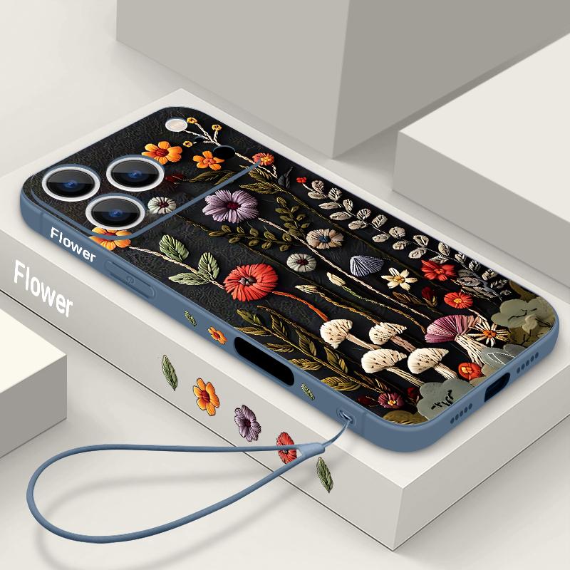 Wrist Strap Lanyard TPU Phone Case For iPhone 17 16 15 Pro Max 12 13 14 Pro Max Air 11 Embossed Printed Soft Silicone Back Cover