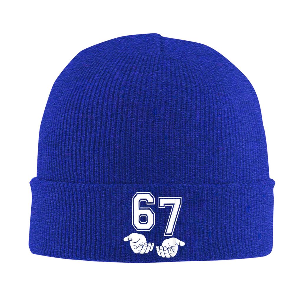 Six Seven 67 Minimal Number Design with Open Hands Knitted Hat Beanie Hats Elastic Adult Unisex Bonnet Hats Winter Caps Gift