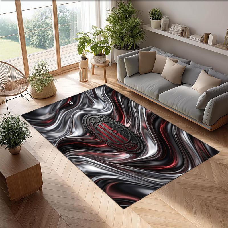 Tapis de zone en flanelle imprimé AC Milan Antidérapant Doux Polyester Tapis de sol Tapis de décoration d'intérieur pour Chambre à coucher Salon Canapé Salle de jeux Décoration de maison
