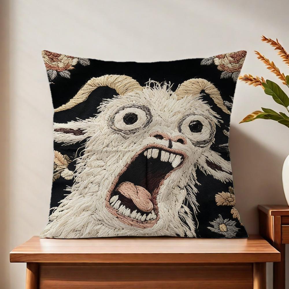 Spooky Goat Face 2D cute cushion cover For Pillow Printing Sofa Decoration Home Car Room Coffee Shop Office Nordic Simplicity