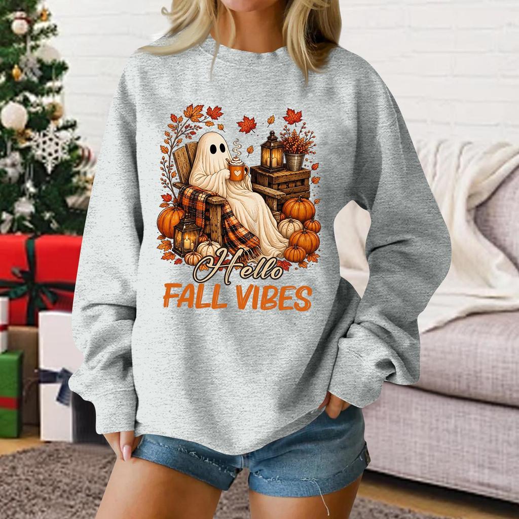 Ladies Fashion Casual Halloween Printed Pullover Sweater