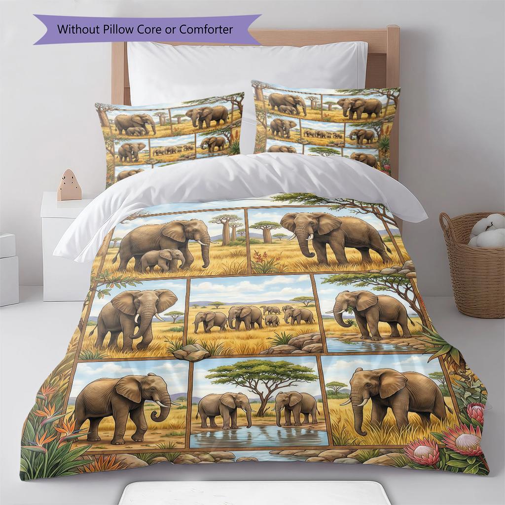 Retro Oil Painting Animals Pattern Bedding,Quilt Set Quilt Cover Pillowcase Home Birthday Gift (1 * Duvet Cover + 2 * Pillowcase, Without Core)
