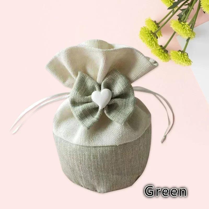 

5pcs Canvas Candy Bag Gift Bag 11x11x6.5cm Round Bottom Bundle Pocket Drawstring Pocket Storage Sachet Handmade Canvas Bag 11x11x6.5cm зелёный