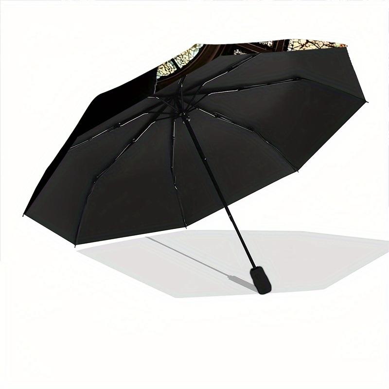 1pc Stained Glass Cat Automatic Open/Close Umbrella with Windproof, Functional Design, 8-Rib Sturdy Canopy