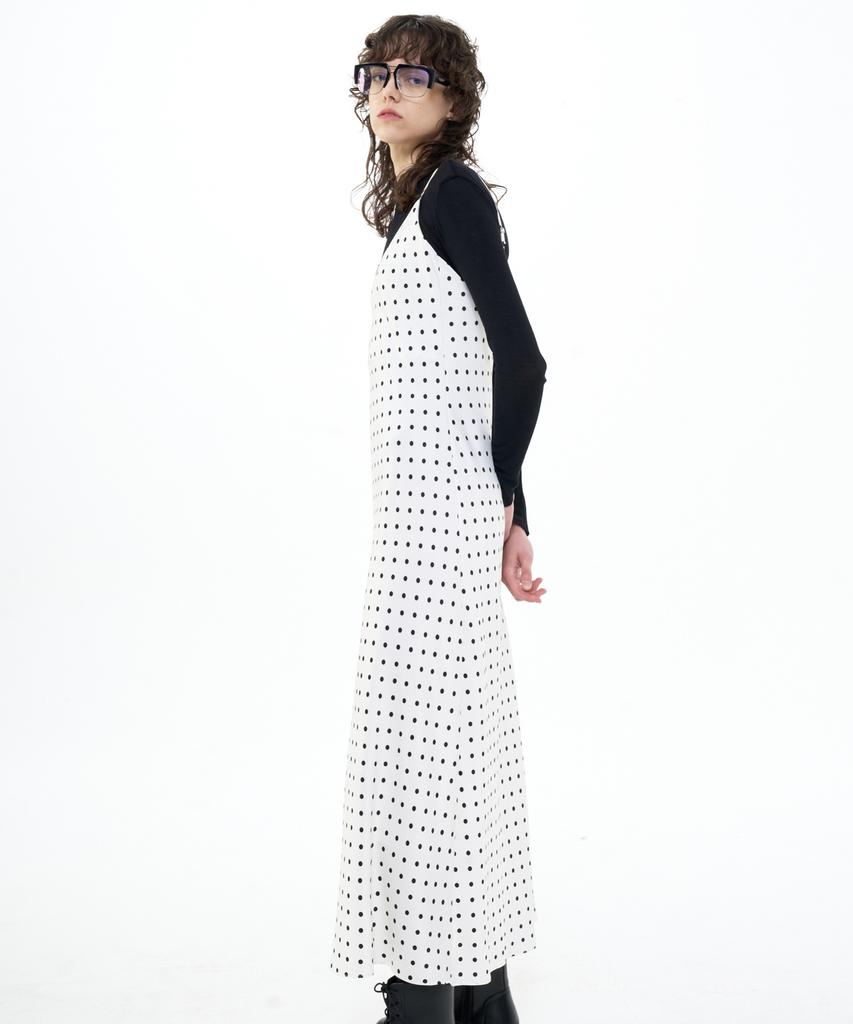 Bikwaieos Maxi Satin Slip Dress Dot_Ivory Black